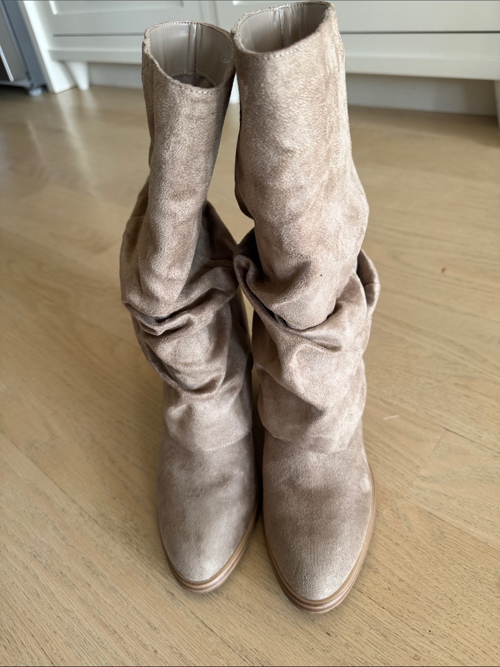Mark Fisher Suede Slouch Mid-Calf Boots in Taupe